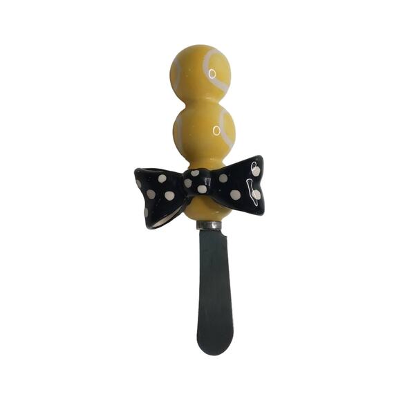 Yellow Black Polka Dot Cheese Butter Jam Spreader Knife Summer Spring Party Time - Picture 1 of 15